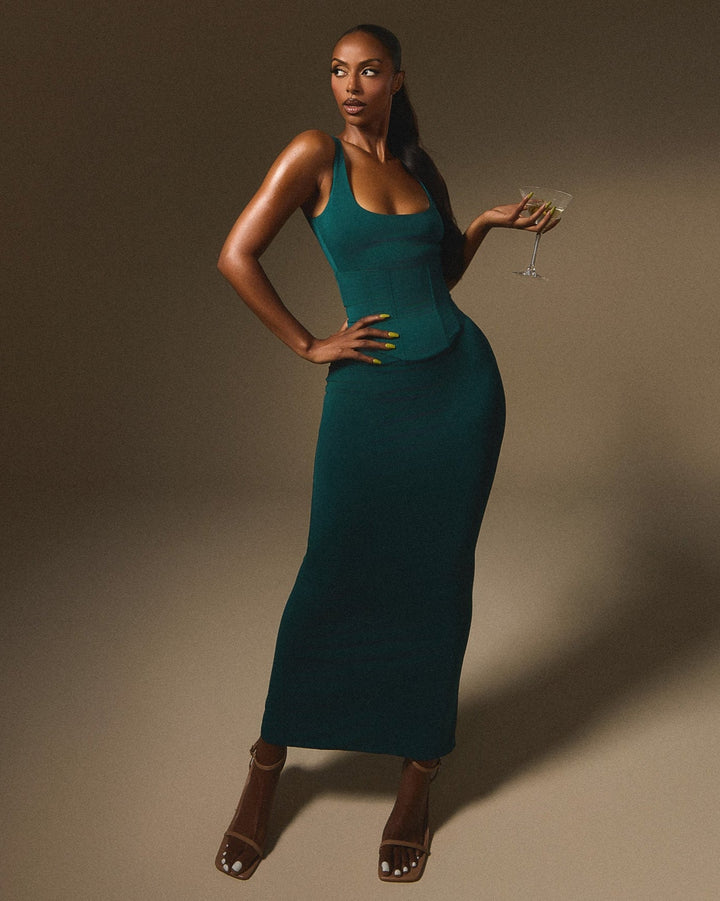 Sandra Scoop Midaxi Dress in Teal Chic Sculpted Style UK 4 Sandra Scoop Midaxi Dress in Teal Chic Sculpted Style UK 4