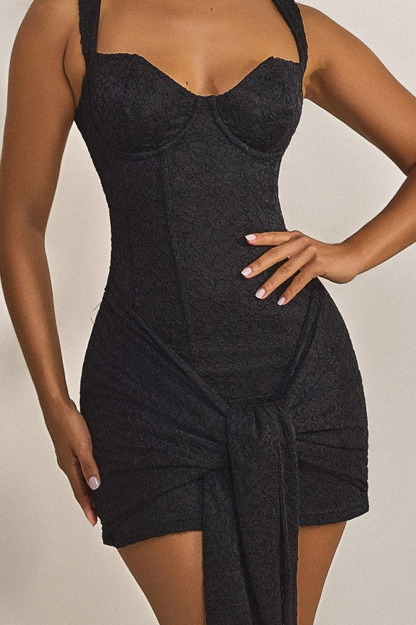 Tie Front Lace Mini in Black Mars The Label USA Tie Front Lace Mini in Black Mars The Label USA