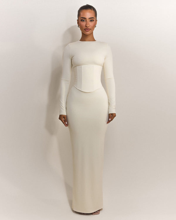 The Long Sleeve Sandra Maxi in Off White