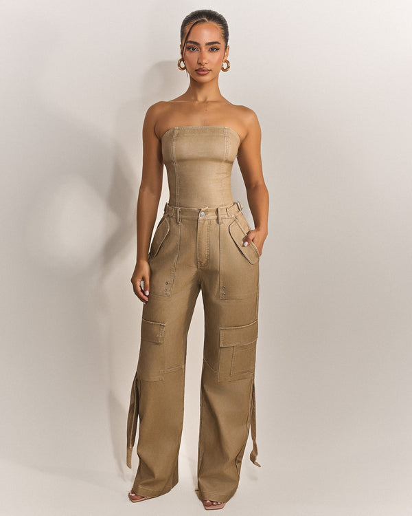 The Zeda Corset in Light Brown Wash