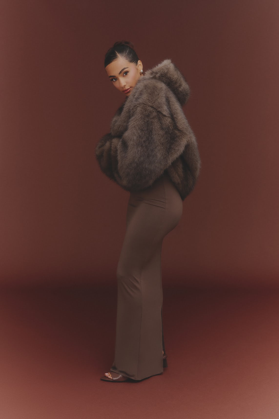 The Blair Fur Hoodie in Brown – Fast Delivery Available – Mars The