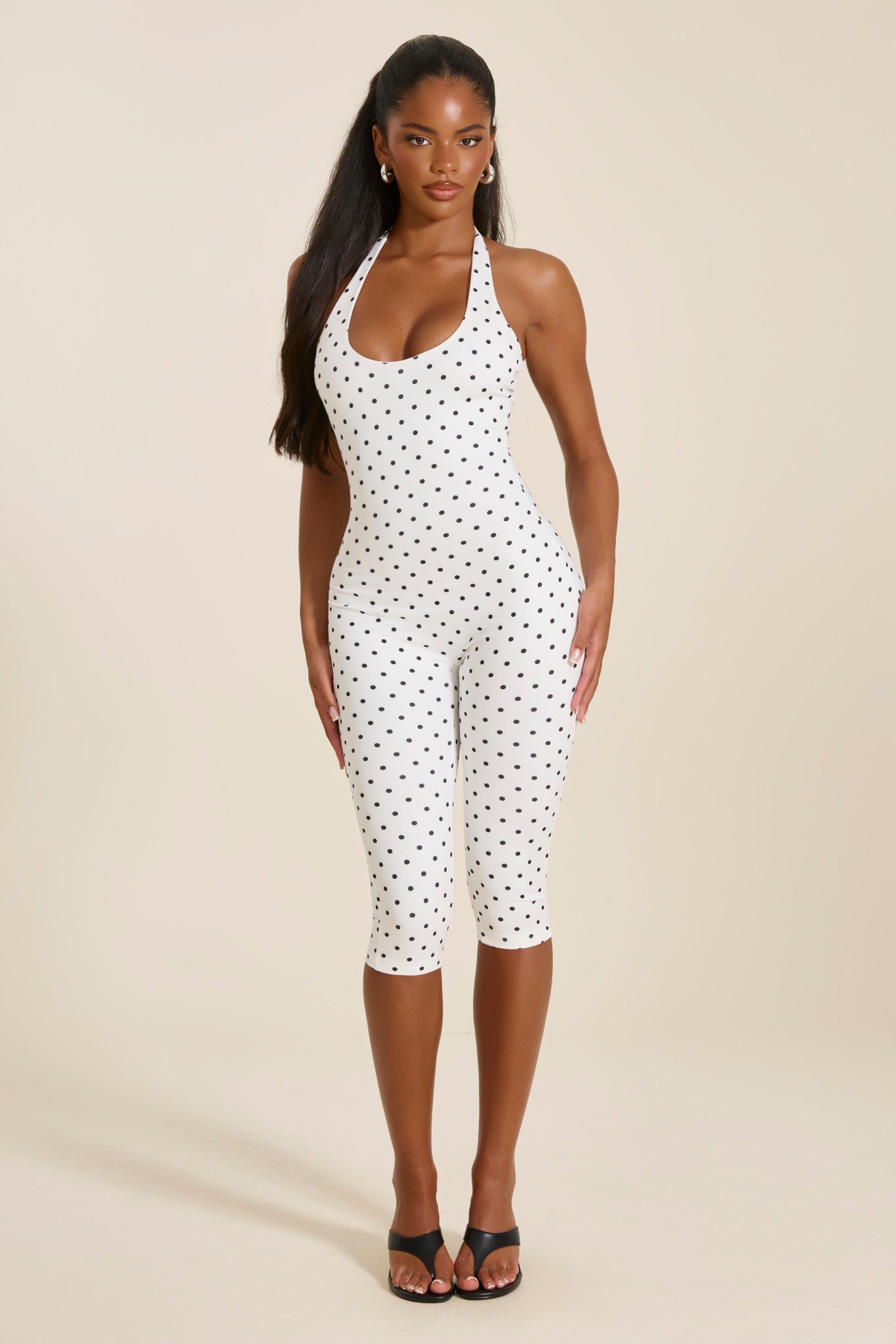MARS水玉ドット柄リボン付きホルターネックキャミソールY2K平成ギャル姫ギャル The Sandra Capri Corset Jumpsuit in Polka Dot Mars The Label