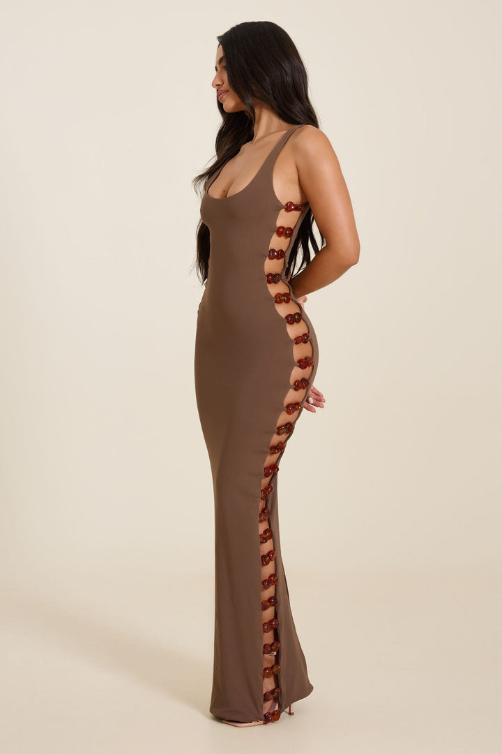 amaya midi dress mars The Mya Maxi Dress in Brown – Mars The Label USA