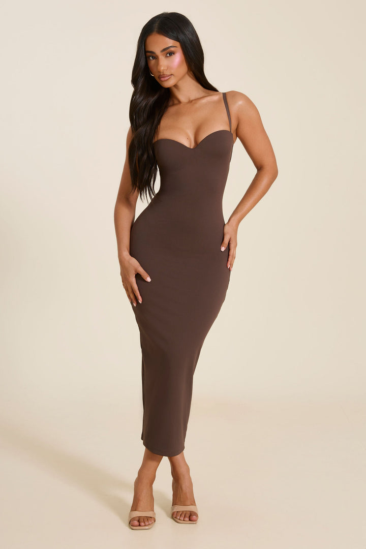 The Sculpt Midaxi Dress in Brown | Mars The Label