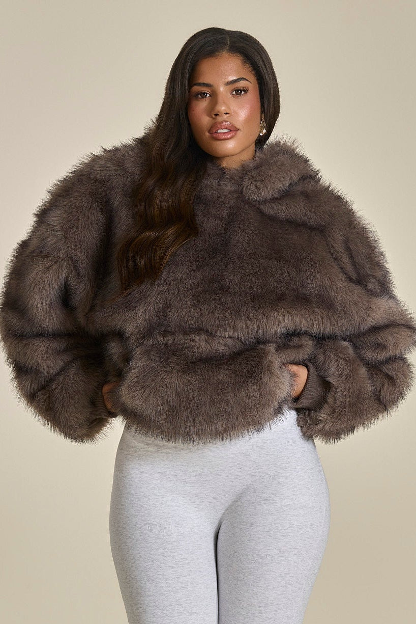 The Blair Fur Hoodie in Brown _ Fast Delivery Available – Mars The
