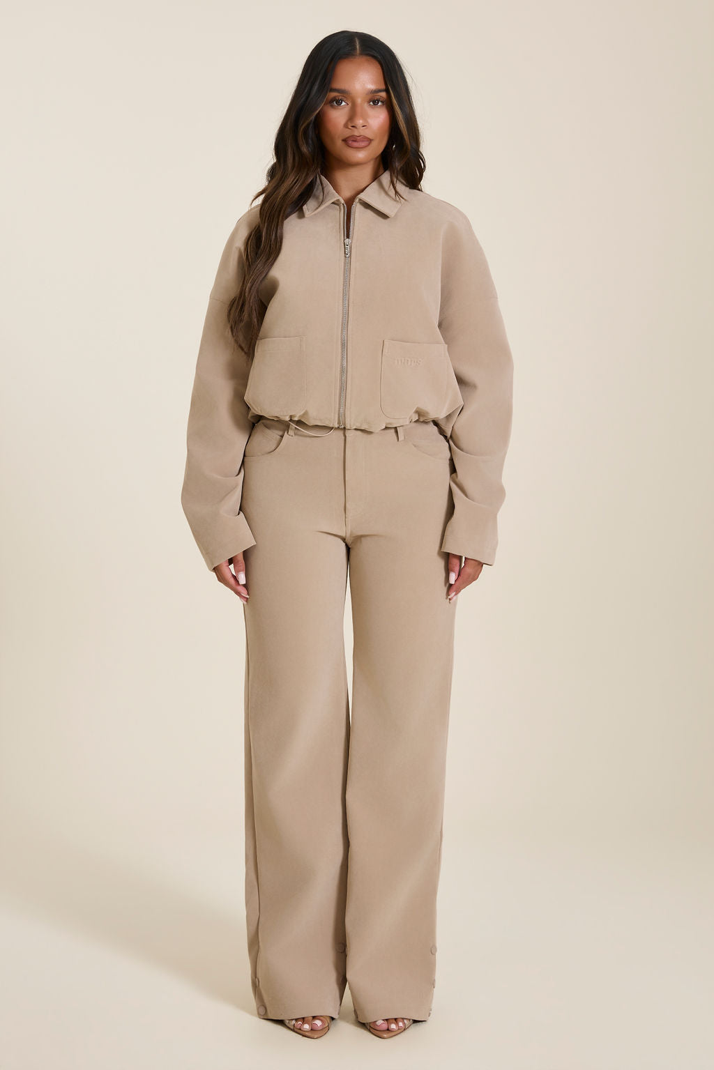 The Isla Faux Suede Cropped Jacket in Beige | Mars The Label