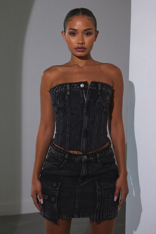 Denim Corset - Dark Wash