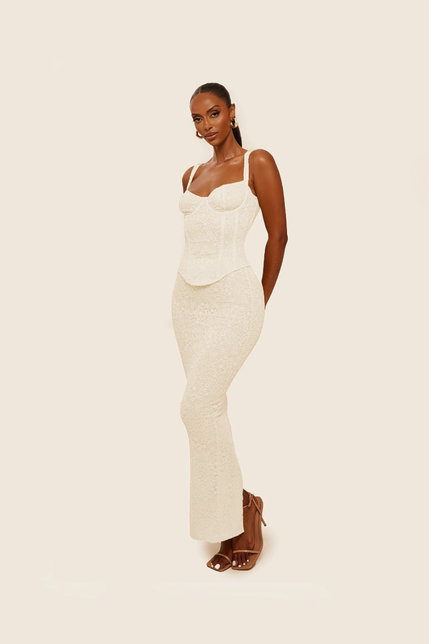 The Cinched Lace Maxi Set in Off White – Mars The Label USA
